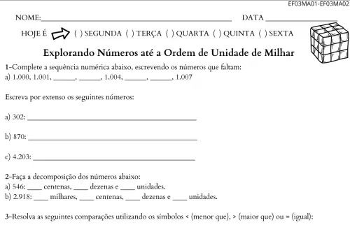 Projeto volta às aulas decomposição de números e milhar